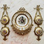 Hanging Wall Decor Set – Hand Painted Porcelain with Brass