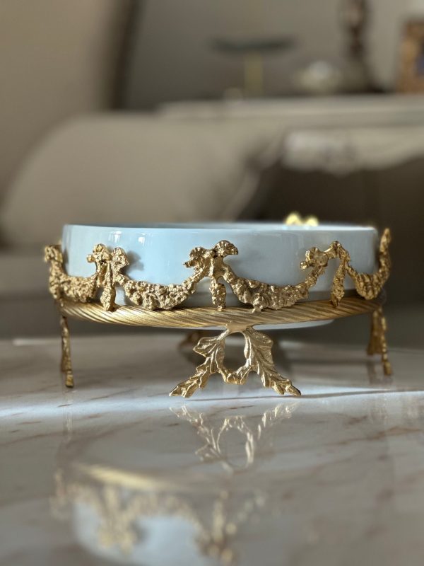 Handcrafted Porcelain and Brass Serving Tray
