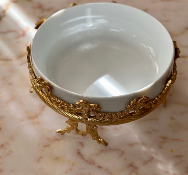 Handcrafted Porcelain and Brass Serving Tray